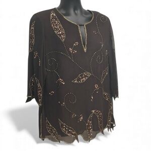 Brown Original Anthony Gold Bronze Sequin Beading Women's Blouse Size Large